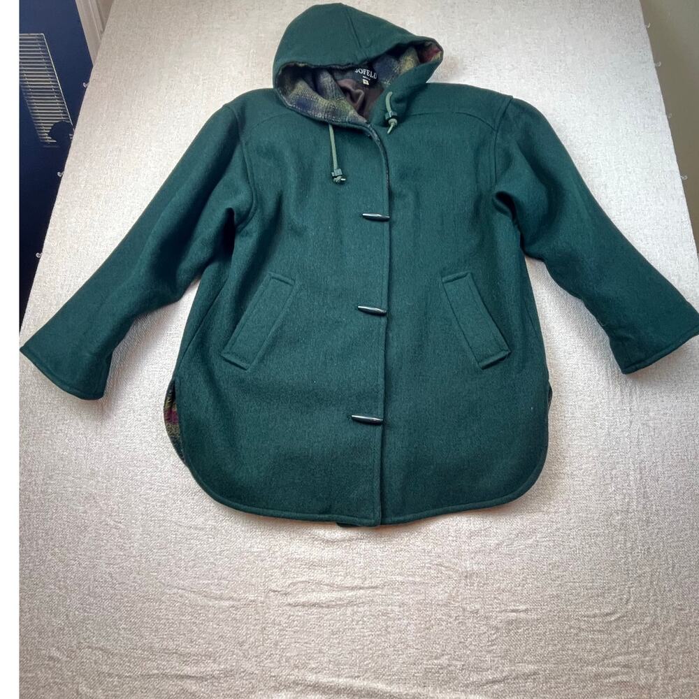 Jofeld Women Medium Green Wool Hooded Coat Jacket Warm Winter Outerwear